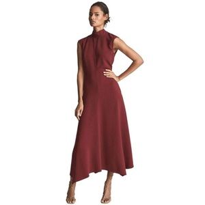 Reiss Livvy High Neck Open Back Long Dress US 08 Dark Red